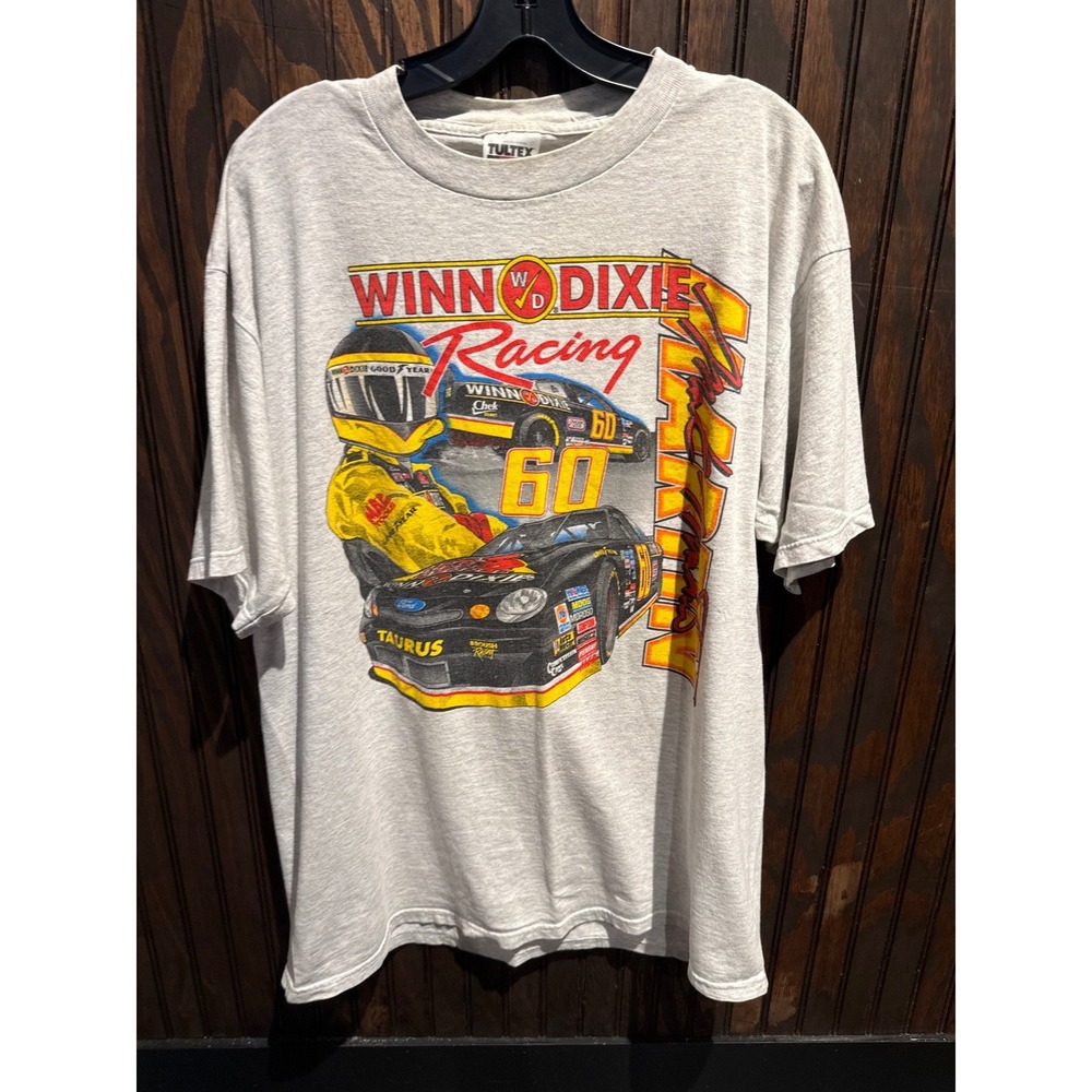 Vintage 90s Winn Dixie Racing Mark Martin Ford Taurus T-Shirt Heather Grey XL